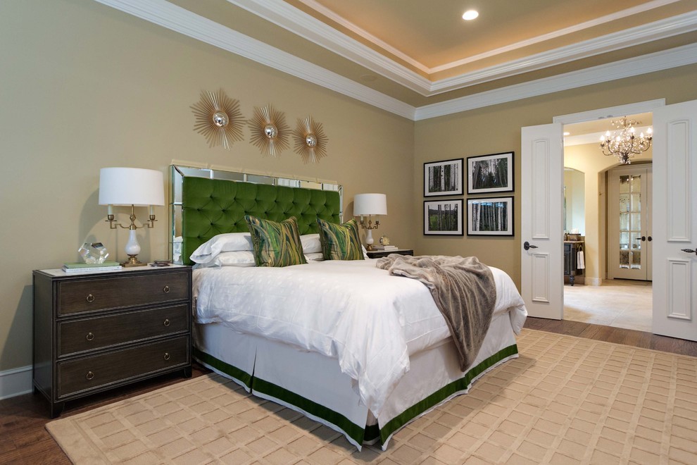 Trendy bedroom photo in Dallas with beige walls