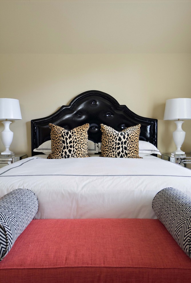 Inspiration for a contemporary bedroom remodel in Dallas with beige walls