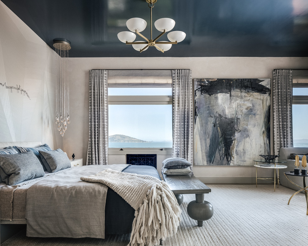 Example of a classic bedroom design in San Francisco with gray walls