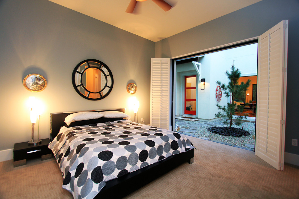 Modelo de dormitorio minimalista con paredes grises