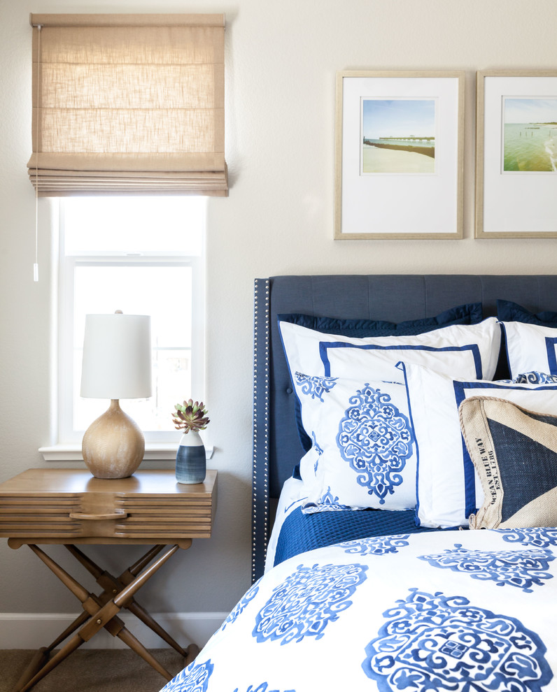 Inspiration for a transitional guest carpeted bedroom remodel in Sacramento with gray walls