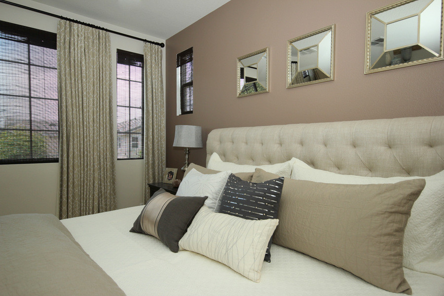 Bedroom - large transitional master carpeted bedroom idea in Los Angeles with beige walls and no fireplace