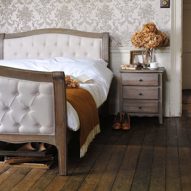 Camille Limewash Oak Buttoned Double Bed - Country - Bedroom - Other