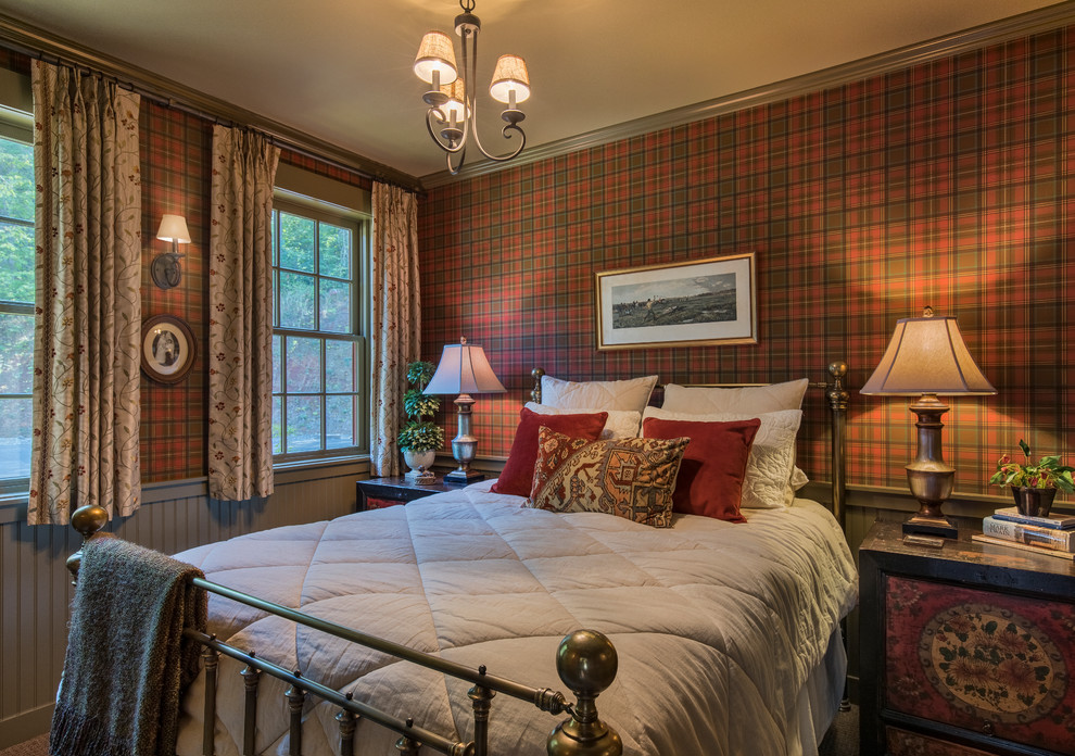 Свежая идея для дизайна: спальня в стиле рустика с красными стенами - отличное фото интерьера
