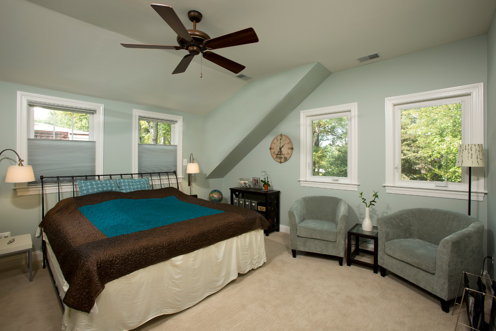 Inspiration for a medium sized traditional master bedroom in DC Metro with green walls and carpet.