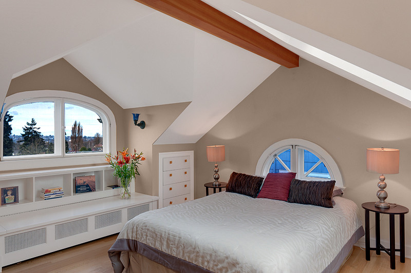 シアトルにあるトランジショナルスタイルのおしゃれな寝室のインテリア