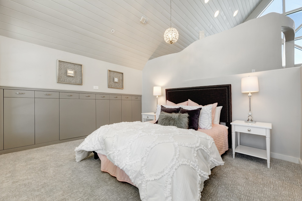 Medium sized traditional guest bedroom in Boise with grey walls, carpet and grey floors.
