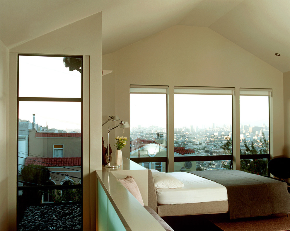 Design ideas for a contemporary mezzanine bedroom in San Francisco.