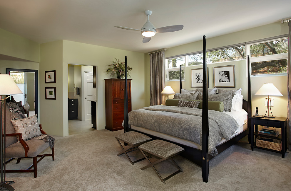 Bedroom - traditional master carpeted bedroom idea in Phoenix with green walls