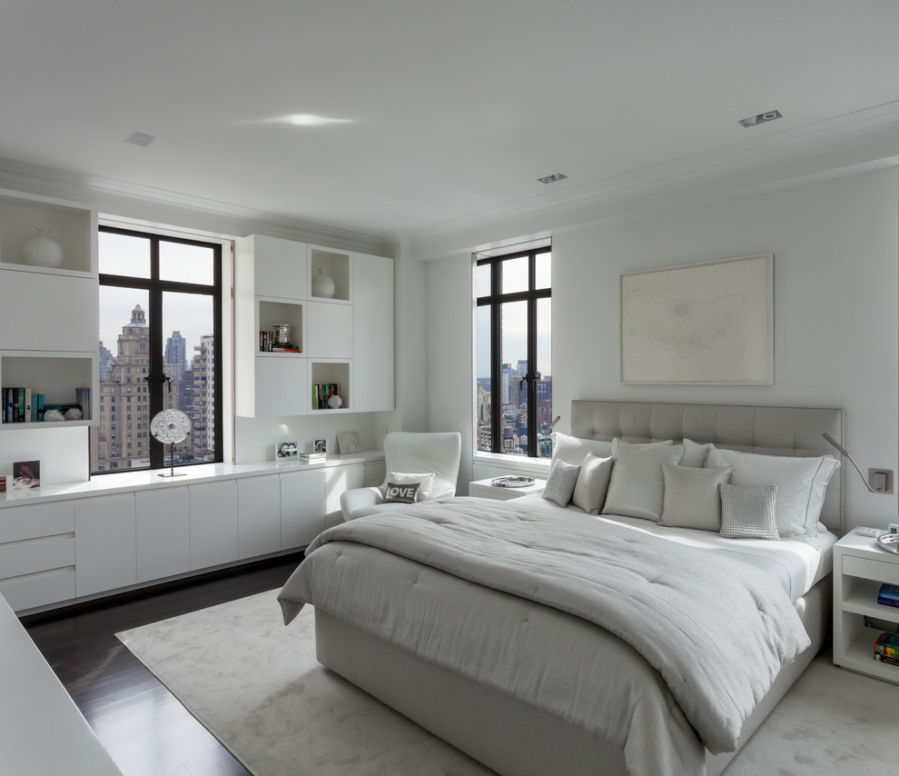Ispirazione per una camera degli ospiti moderna di medie dimensioni con pareti bianche