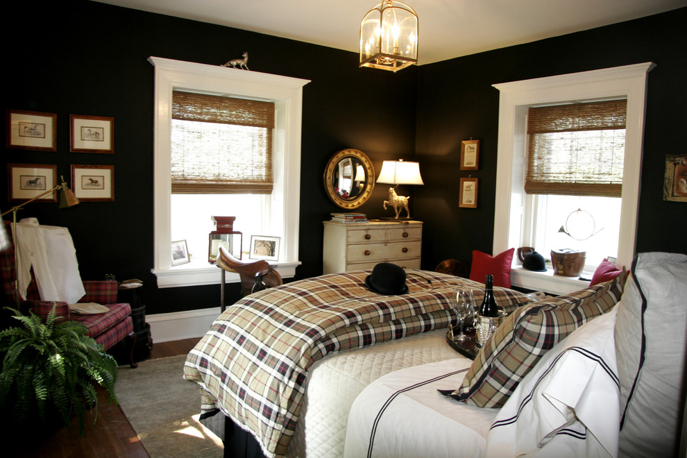 Diseño de habitación de invitados clásica con paredes negras