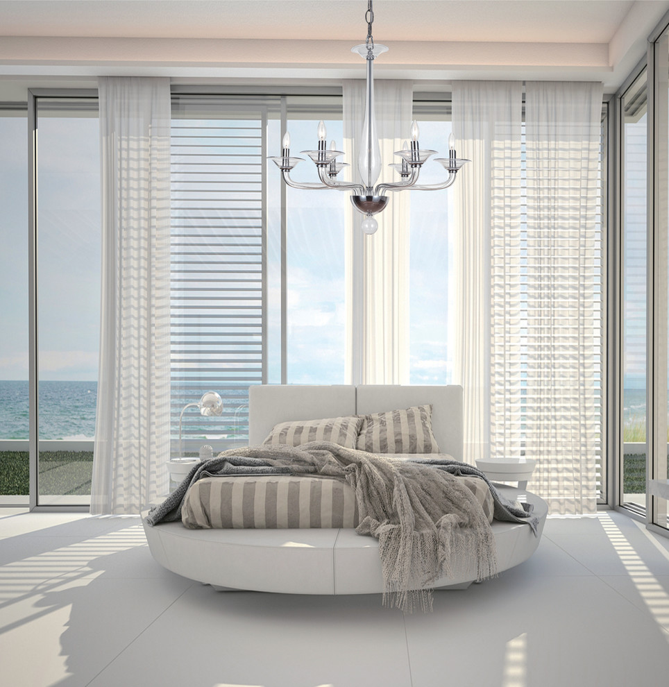Стильный дизайн: хозяйская спальня среднего размера в современном стиле с белыми стенами и бетонным полом без камина - последний тренд