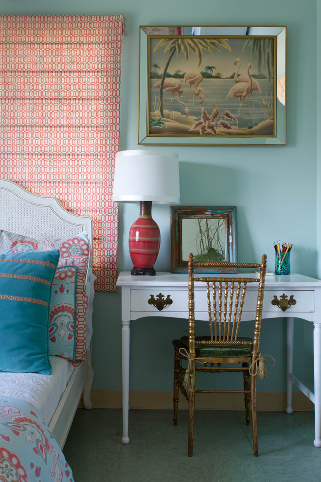 Inspiration for an eclectic bedroom remodel in Los Angeles with blue walls