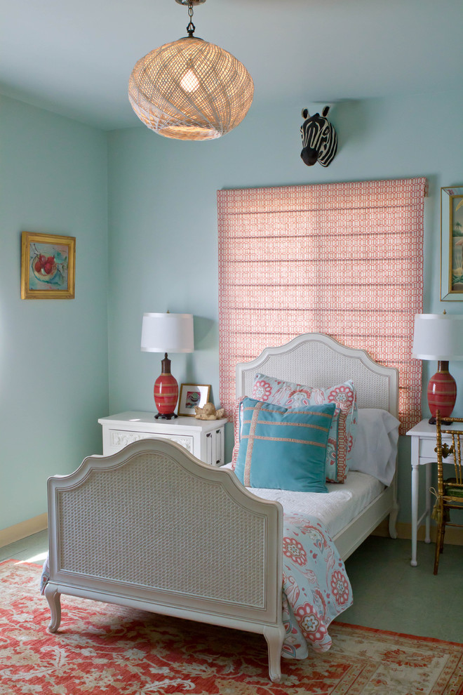 Trendy bedroom photo in Los Angeles with blue walls