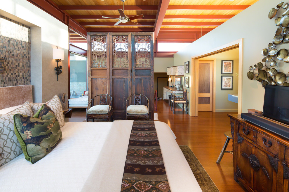Idéer för att renovera ett orientaliskt sovrum, med gröna väggar