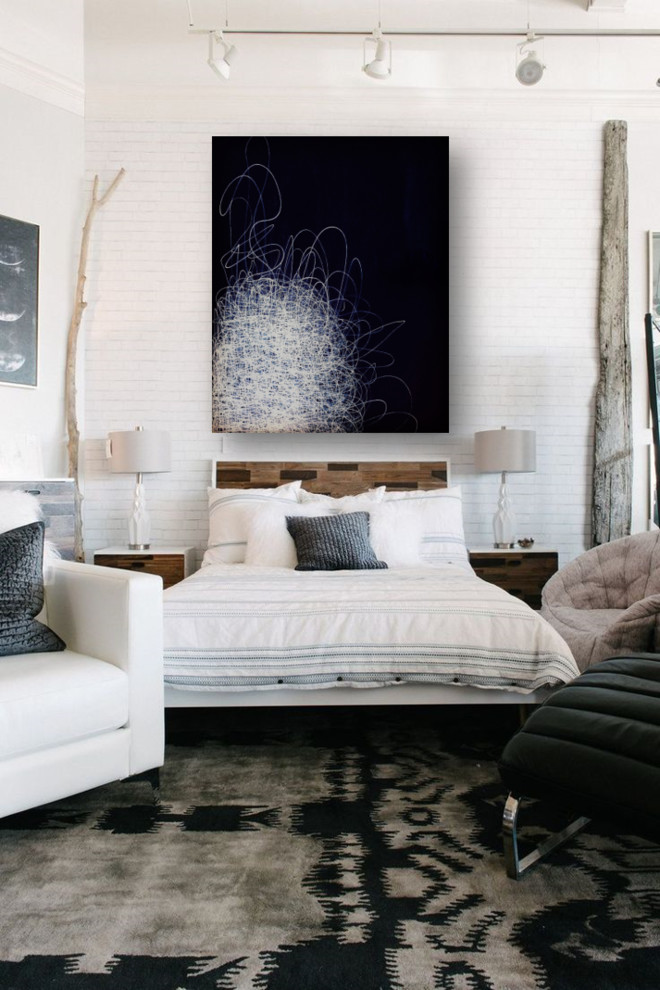 Bedroom - contemporary gray floor bedroom idea in Los Angeles with white walls