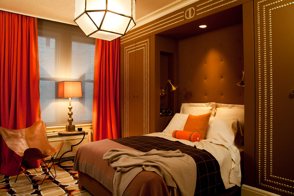 Источник вдохновения для домашнего уюта: спальня в современном стиле с коричневыми стенами