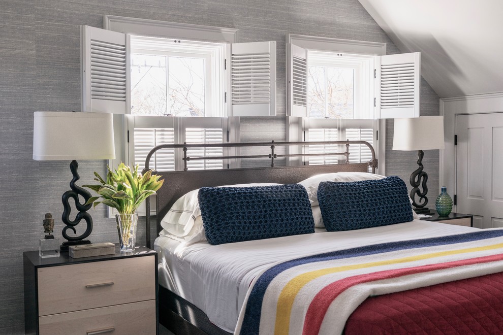 Modelo de dormitorio marinero con paredes grises