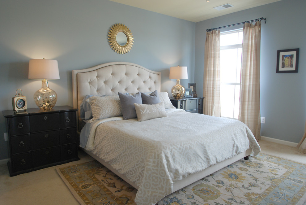 Idéer för vintage sovrum, med blå väggar