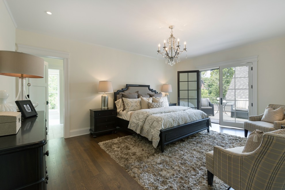 Design ideas for a medium sized classic master bedroom in Minneapolis with beige walls, dark hardwood flooring and no fireplace.