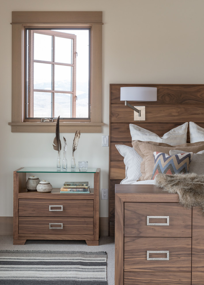 Inspiration for a contemporary carpeted bedroom remodel in Other with white walls