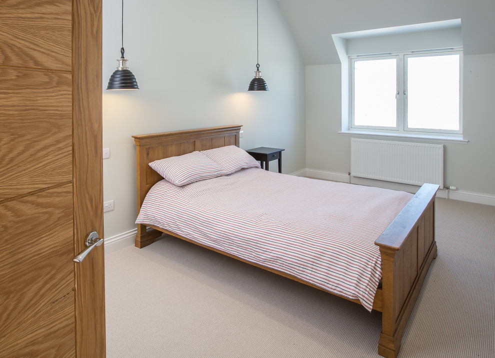 Источник вдохновения для домашнего уюта: гостевая спальня среднего размера, (комната для гостей) в классическом стиле с белыми стенами и ковровым покрытием