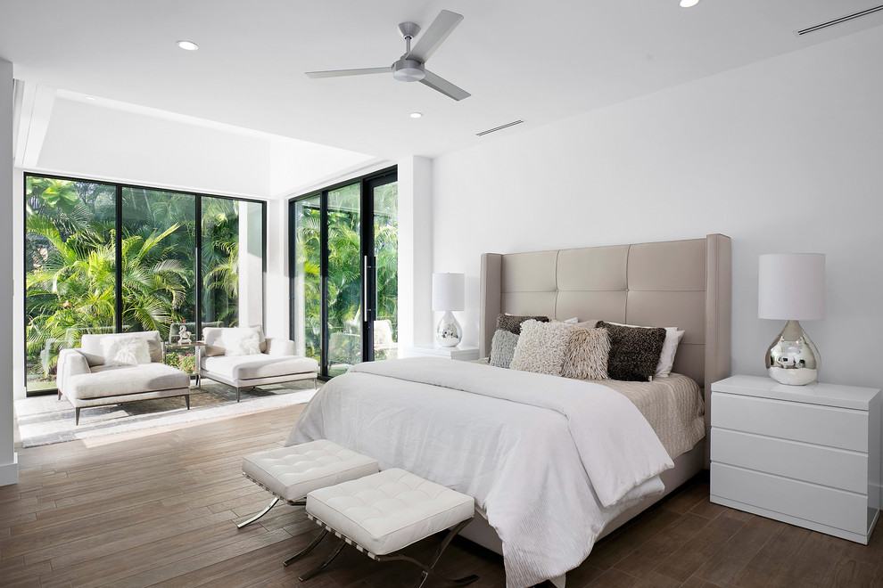 Photo of a contemporary grey and cream bedroom in Tampa.