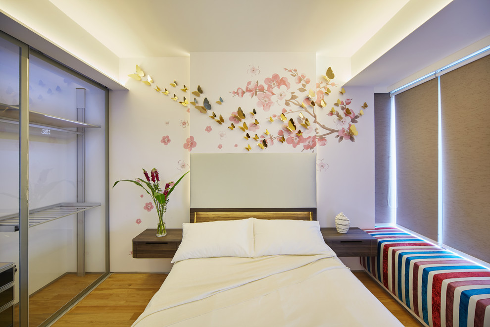 Diseño de habitación de invitados moderna pequeña con paredes beige