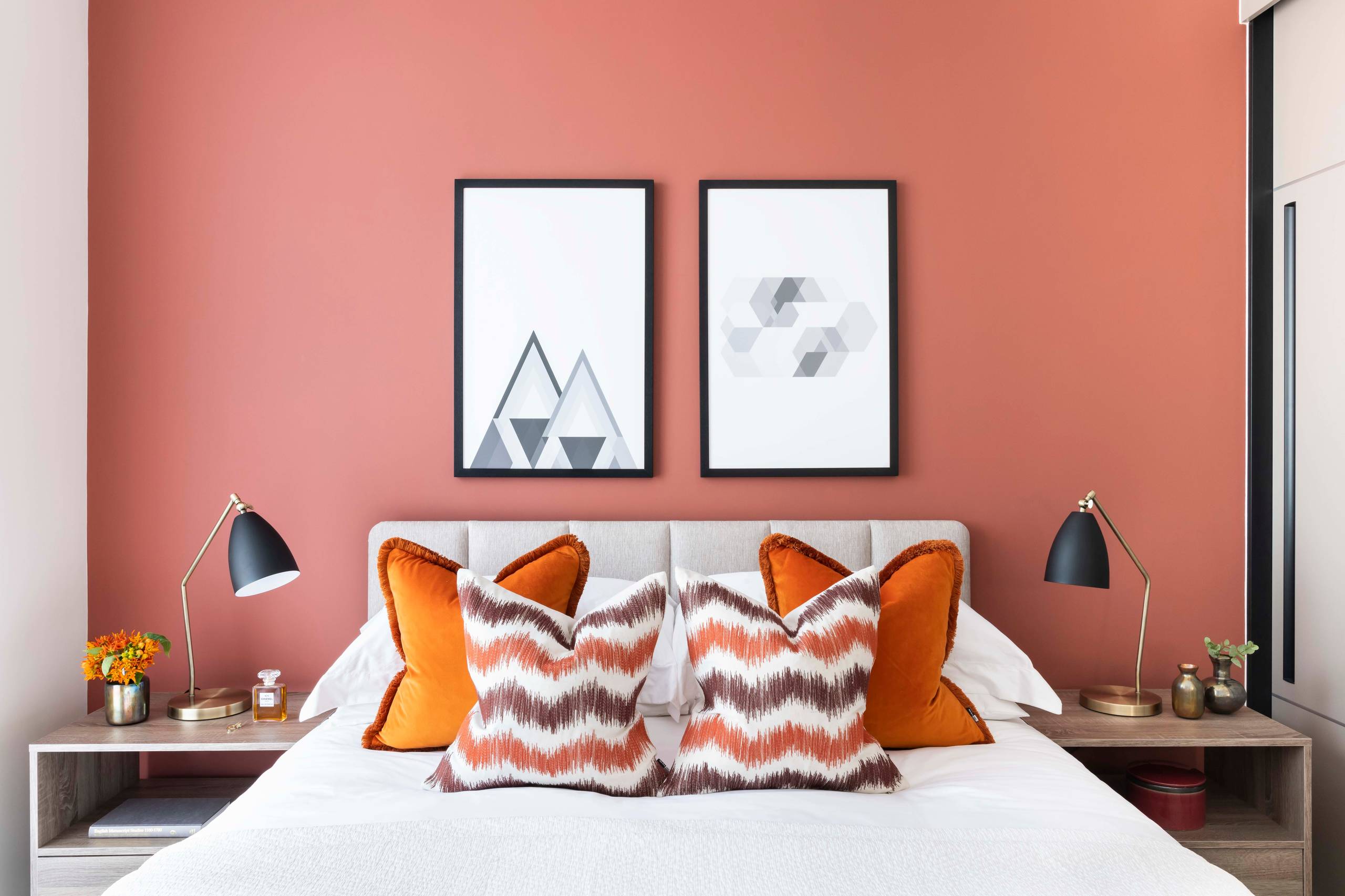 75 moderne schlafzimmer mit oranger wandfarbe ideen & bilder