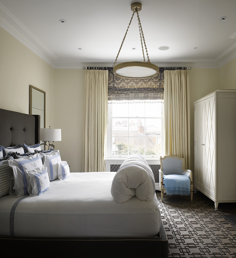 Contemporary bedroom in Philadelphia with beige walls.