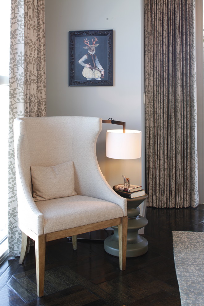 Bedroom - contemporary master dark wood floor bedroom idea in Austin with white walls