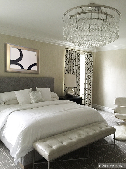 Bedroom - huge contemporary master carpeted bedroom idea in New York with gray walls