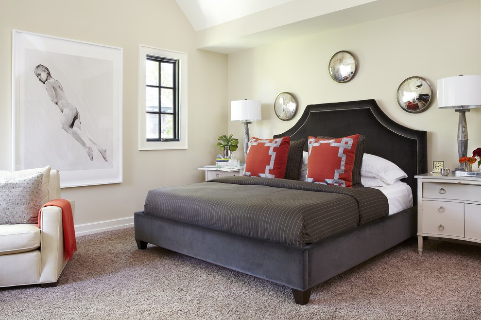 Design ideas for a contemporary master bedroom in Dallas.