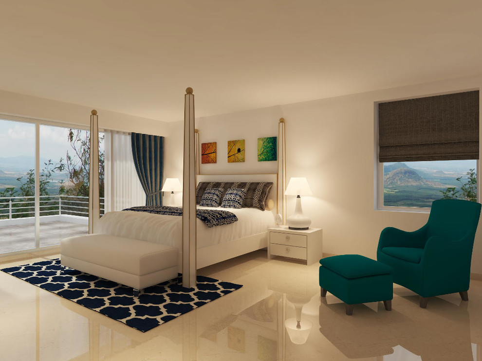 Immagine di una grande camera da letto minimal con pavimento in marmo