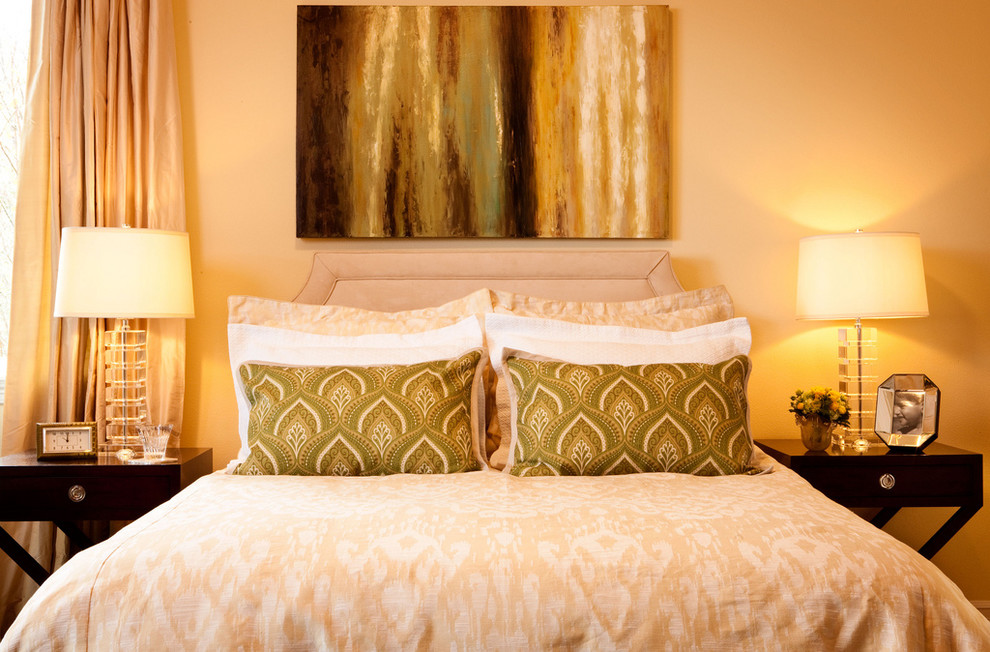 Bedroom - contemporary bedroom idea in Portland with yellow walls