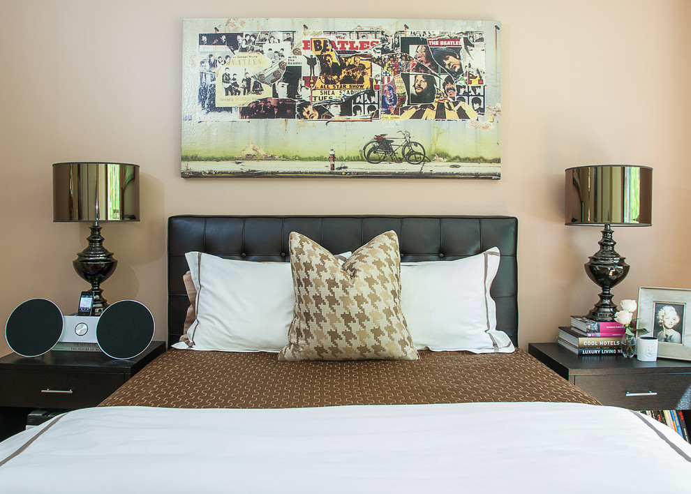 Bedroom - contemporary bedroom idea in New York with beige walls