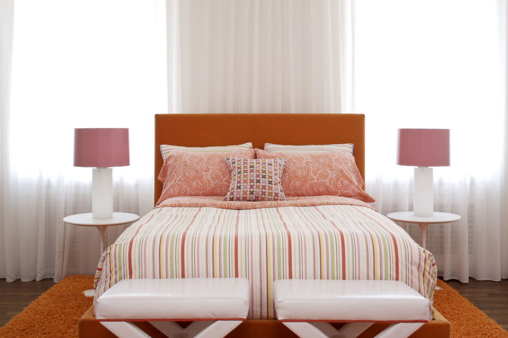 Inspiration for a contemporary dark wood floor bedroom remodel in Other with no fireplace