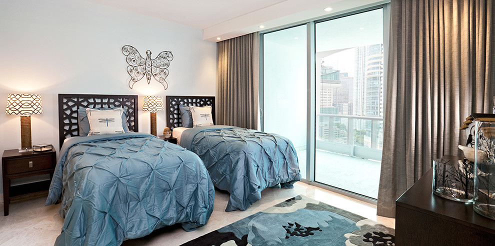 Example of a trendy guest marble floor bedroom design in Miami