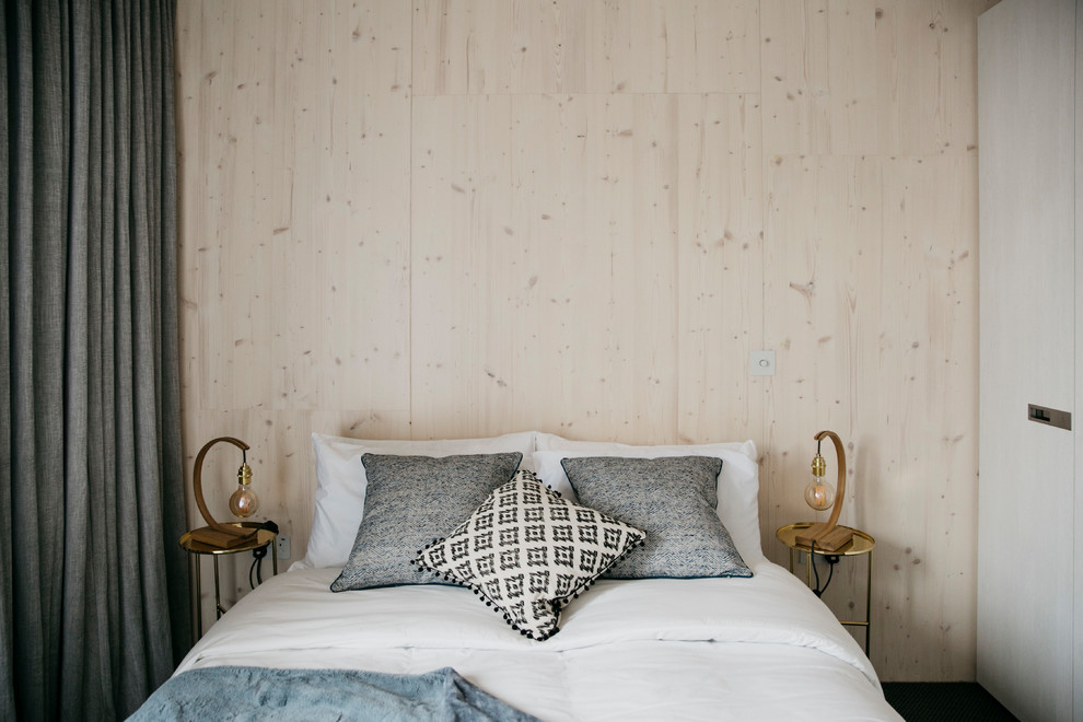 Idéer för att renovera ett funkis sovrum, med beige väggar
