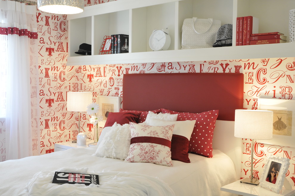 Example of a trendy bedroom design in Vancouver with multicolored walls