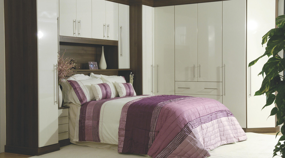 Contemporary Gloss White & Walnut Modular Bedroom Furniture System