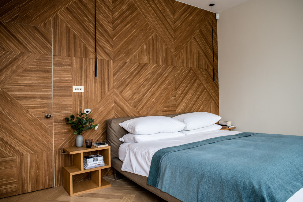 Mittelgroßes Stilmix Hauptschlafzimmer ohne Kamin mit grauer Wandfarbe in London