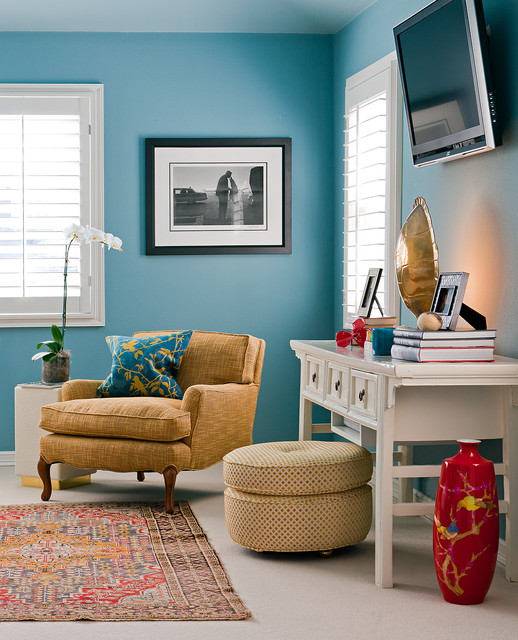 Coronado sitting area in master Eclectic Bedroom San Diego by Charles Taylor Interior
