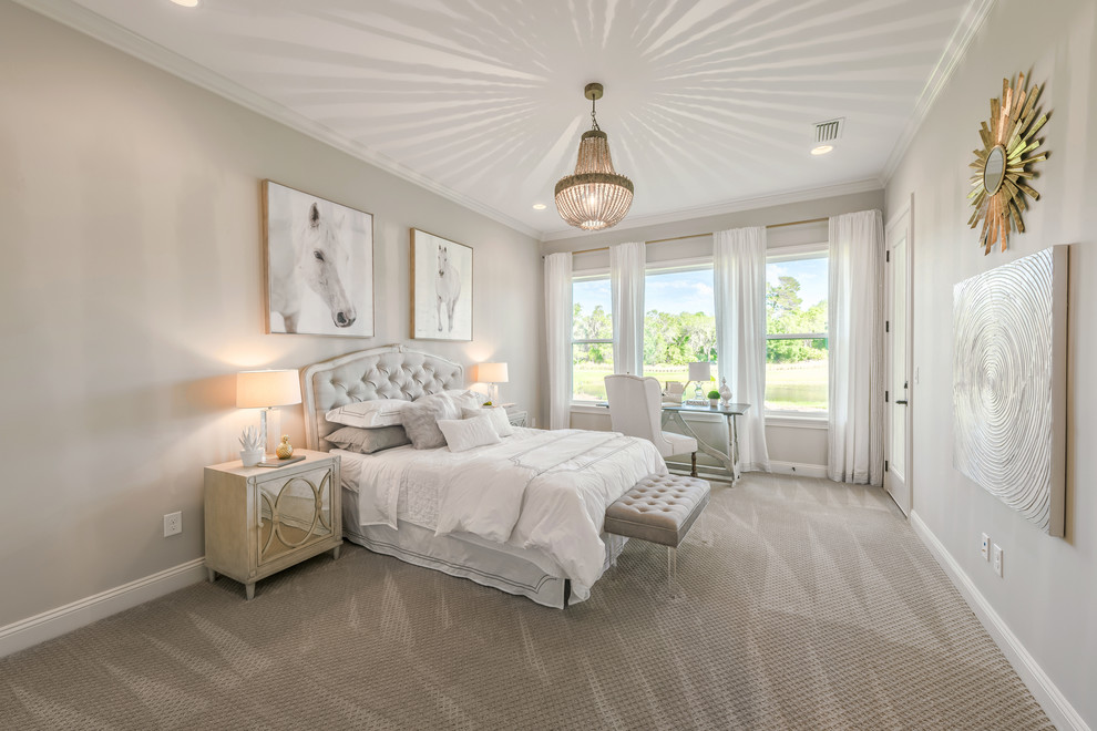 Design ideas for a traditional bedroom in Jacksonville with feature lighting.