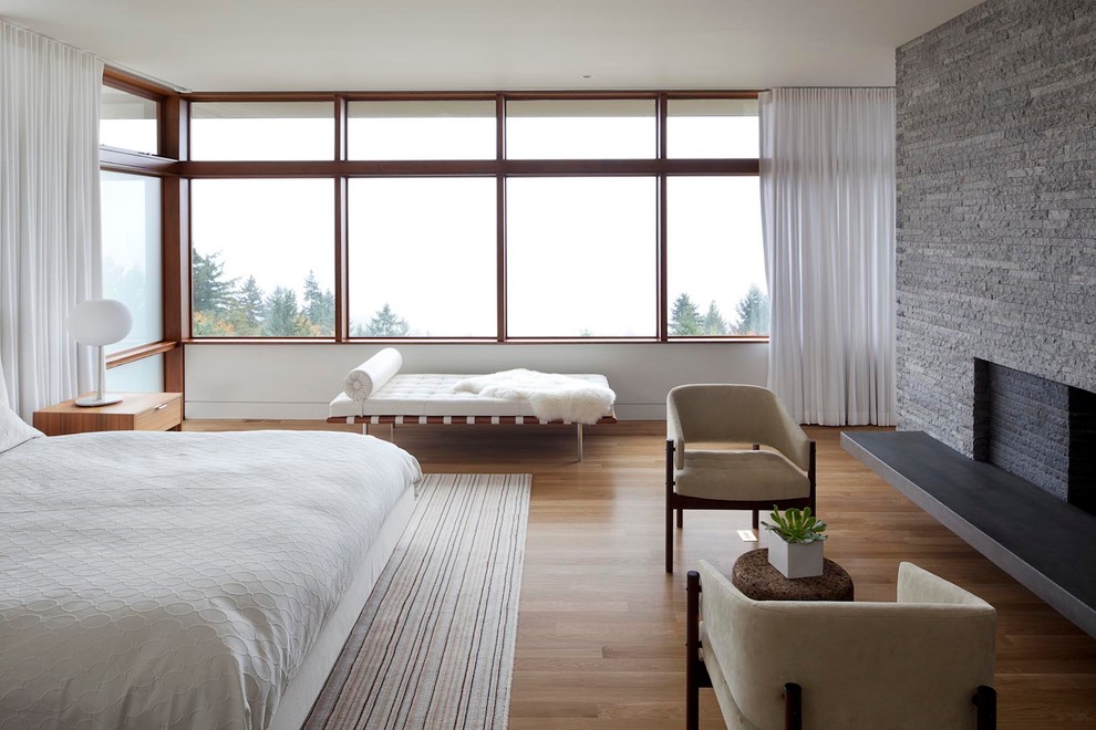 Modern master bedroom in Portland.