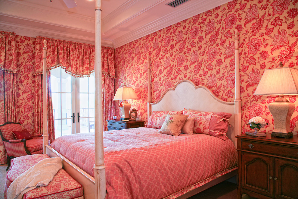 This is an example of a bedroom in Miami with pink walls.
