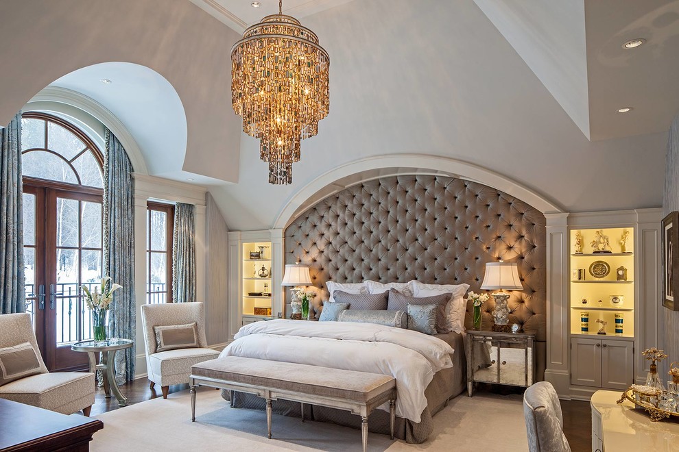 Inspiration for a timeless master dark wood floor bedroom remodel in Toronto with green walls and no fireplace