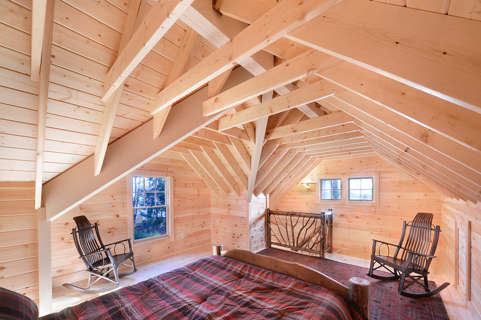 Immagine di una camera da letto stile loft rustica di medie dimensioni con parquet chiaro