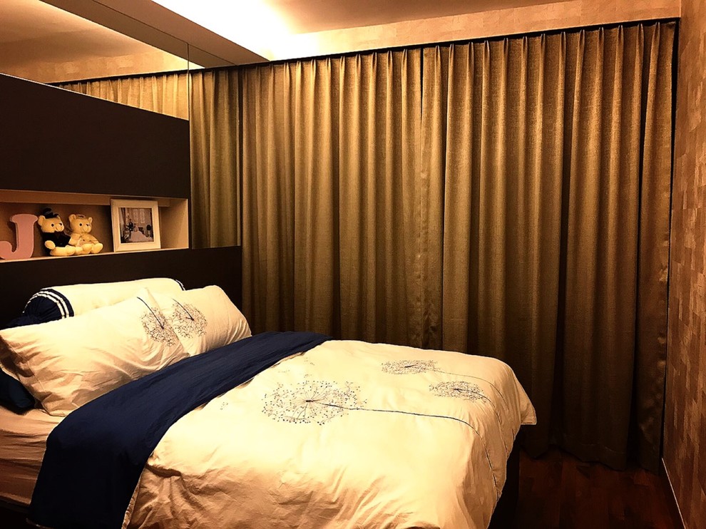 シンガポールにあるコンテンポラリースタイルのおしゃれな寝室のインテリア