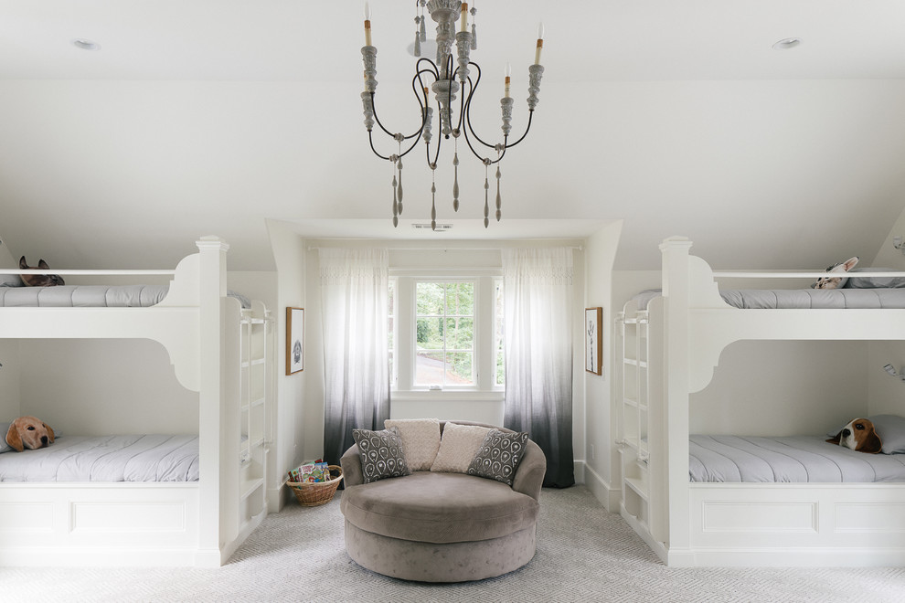 Bedroom - large transitional guest carpeted and gray floor bedroom idea in Atlanta with white walls and no fireplace